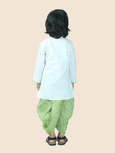 Green pure cotton white kurta and dhoti with leheriya print