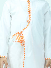 Orange pure cotton white kurta and dhoti with leheriya print