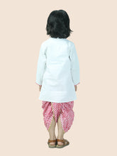 Pink pure cotton white kurta and dhoti with leheriya print