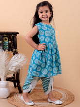 Denim blue pure cotton printed kurti and dhoti