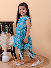 Denim blue pure cotton printed kurti and dhoti