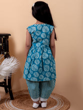 Denim blue pure cotton printed kurti and dhoti