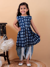 Denim blue pure cotton printed kurti and dhoti