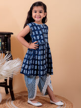 Denim blue pure cotton printed kurti and dhoti