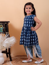 Denim blue pure cotton printed kurti and dhoti