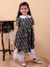 Navy blue pure cotton printed dress with peter pan collar and Pyjamas