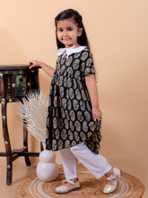 Navy blue pure cotton printed dress with peter pan collar and Pyjamas