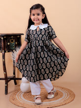 Navy blue pure cotton printed dress with peter pan collar and Pyjamas