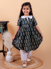 Navy blue pure cotton printed dress with peter pan collar and Pyjamas