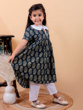 Navy blue pure cotton printed dress with peter pan collar and Pyjamas