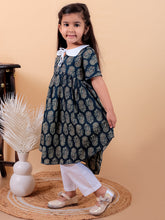 Denim Blue pure cotton printed dress with peter pan collar and Pyjamas