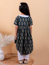 Denim Blue pure cotton printed dress with peter pan collar and Pyjamas