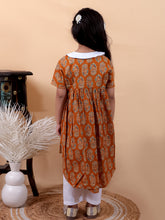 Yellow pure cotton printed dress with peter pan collar and Pyjamas