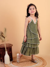 Green pure cotton printed top and skirt set