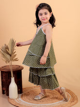 Green pure cotton printed top and skirt set