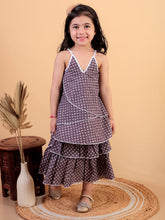 Violet pure cotton printed top and skirt set