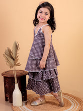 Violet pure cotton printed top and skirt set