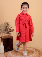 Red pure cotton shiffli embroidery full sleeve dress