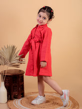 Red pure cotton shiffli embroidery full sleeve dress