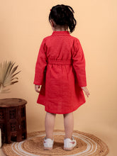 Red pure cotton shiffli embroidery full sleeve dress