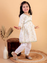 Beige pure cotton golden print kurti and pajama