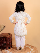 Beige pure cotton golden print kurti and pajama