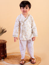 Siblings Beige pure cotton golden print kurta and dhoti