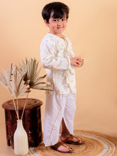 Beige pure cotton golden print kurta and dhoti