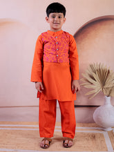 Siblings Orange Pure Cotton Printed Kurta Pyjama With Jacket