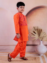 Siblings Orange Pure Cotton Printed Kurta Pyjama With Jacket