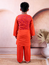 Orange Pure Cotton Printed Kurta Pyjama With Jacket