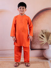 Siblings Orange Pure Cotton Printed Kurta Pyjama With Jacket