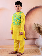 Yellow Pure Cotton Printed Kurta Pyjama With Jacket