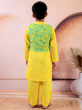 Siblings Yellow Pure Cotton Printed Kurta Pyjama With Jacket