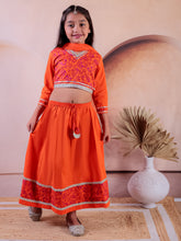 Siblings Orange Cotton Printed Lehanga Choli With Dupatta