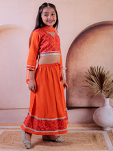 Orange Cotton Printed Lehanga Choli With Dupatta