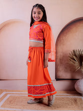 Orange Cotton Printed Lehanga Choli With Dupatta