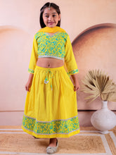 Siblings Yellow Cotton Printed Lehanga Choli With Dupatta