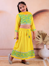 Siblings Yellow Cotton Printed Lehanga Choli With Dupatta