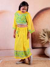 Yellow Cotton Printed Lehanga Choli With Dupatta