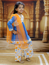 Siblings Blue Cotton Printed Kurta Pyjama Set with Dupatta