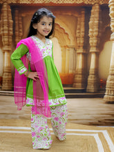 Siblings Green Cotton Printed Kurta Pyjama Set with Dupatta