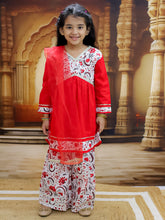 Siblings Red Cotton Printed Kurta Pyjama Set with Dupatta