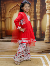 Red Cotton Printed Kurta Pyjama Set With Dupatta