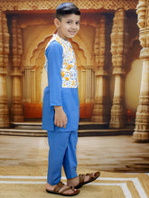 Siblings Blue Pure Cotton Printed Kurta Pyjama with Jacket