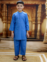 Blue Pure Cotton Printed Kurta Pyjama With Jacket