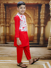 Siblings Red Pure Cotton Printed Kurta Pyjama with Jacket