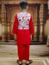 Red Pure Cotton Printed Kurta Pyjama With Jacket