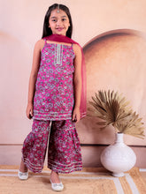 Sibling Pink Cotton Printed Kurti with Sharara and Dupatta