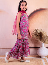 Sibling Pink Cotton Printed Kurti with Sharara and Dupatta